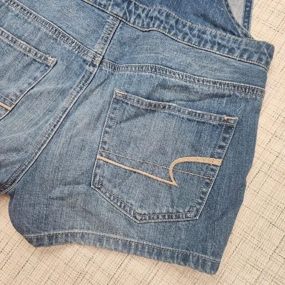 NWT American Eagle Womens Denim Shortalls Medium Wash Overalls Size Small - Picture 5 of 8